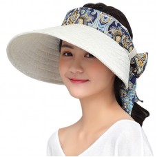 Mujer Wide Brim Empty Top Hat Bowknot Strp Sun Visor Cap Casual Beach Outdoor  eb-80108387